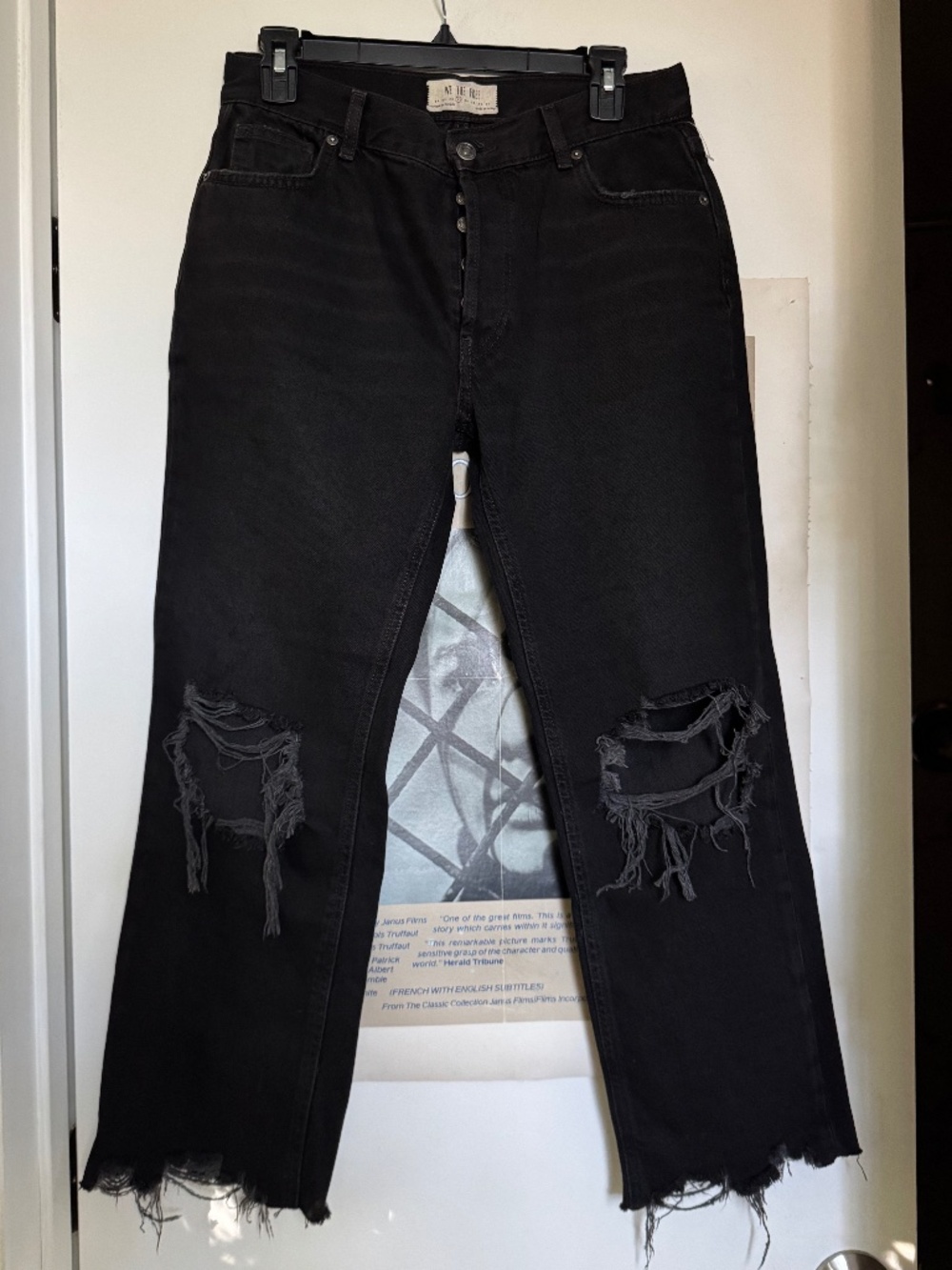 We The Free Black Distressed Raw Hem Straight Leg Jeans 27